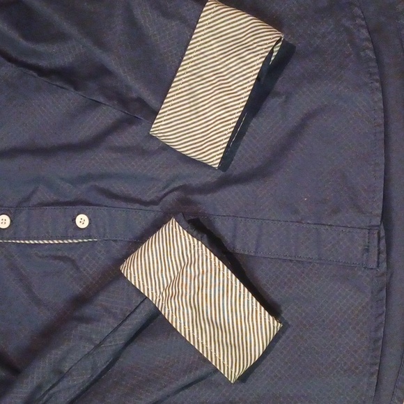 Jeansian Navy Contrast Stripe Button Down Dress Shirt - Picture 5 of 7